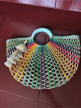 Anthro color wheel natural straw purse/tote New